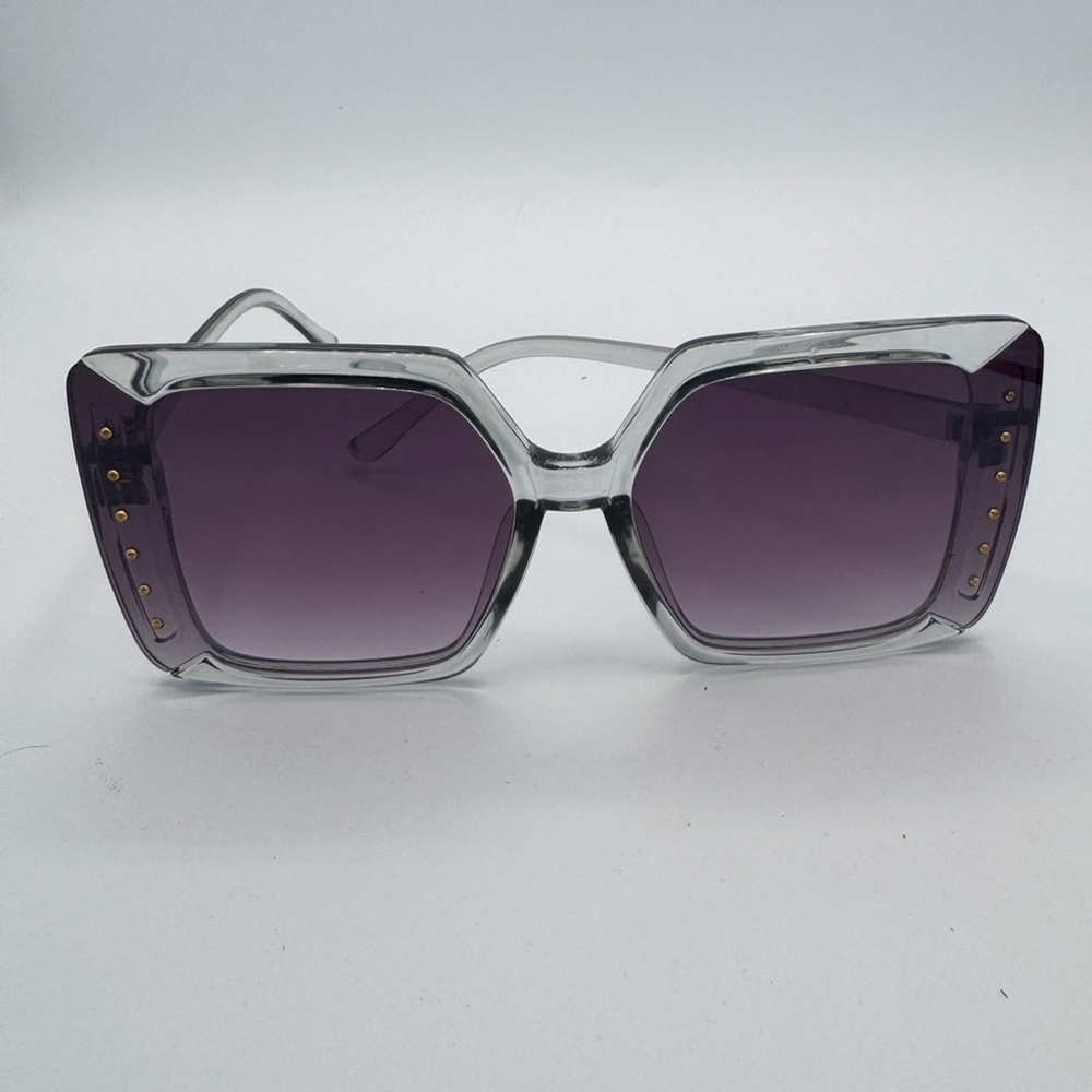 Clear Frame Oversized Sunglasses UV400 COG Purple Lenses Edgy Butterfly Shape